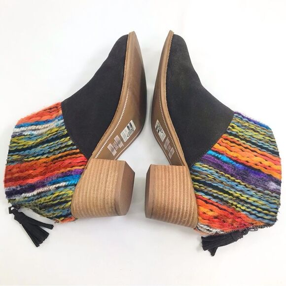 Toms LEILA Chocolate Suede Leather Colorful Textile Zip Back Heeled Ankle Boots - Picture 6 of 13